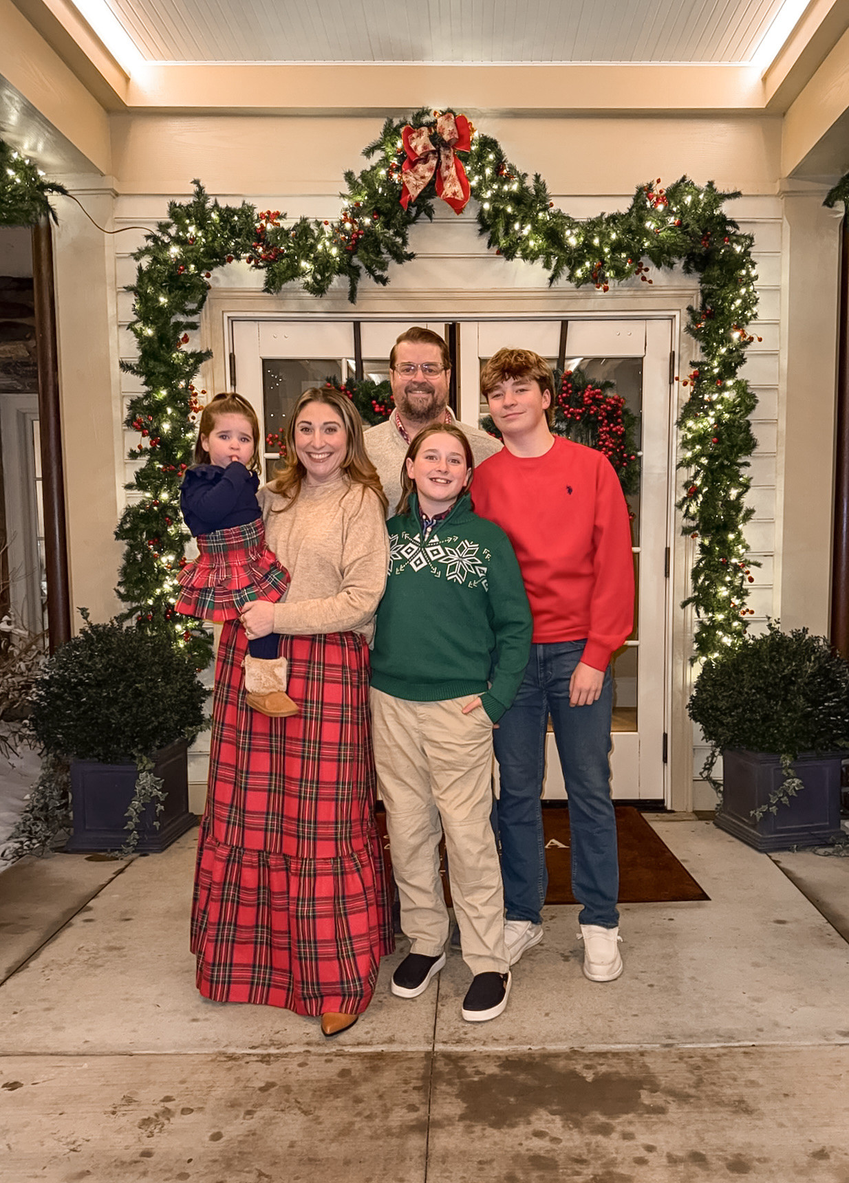 Threw this look together last minute for a family picture while at Boars Head for a family staycation! If you want to look cute but be comfy and warm, I’d highly recommend this outfit! 
Sweater M / Skirt L / Boots (underneath) half size up 

*let me know if you want me to link the whole family*