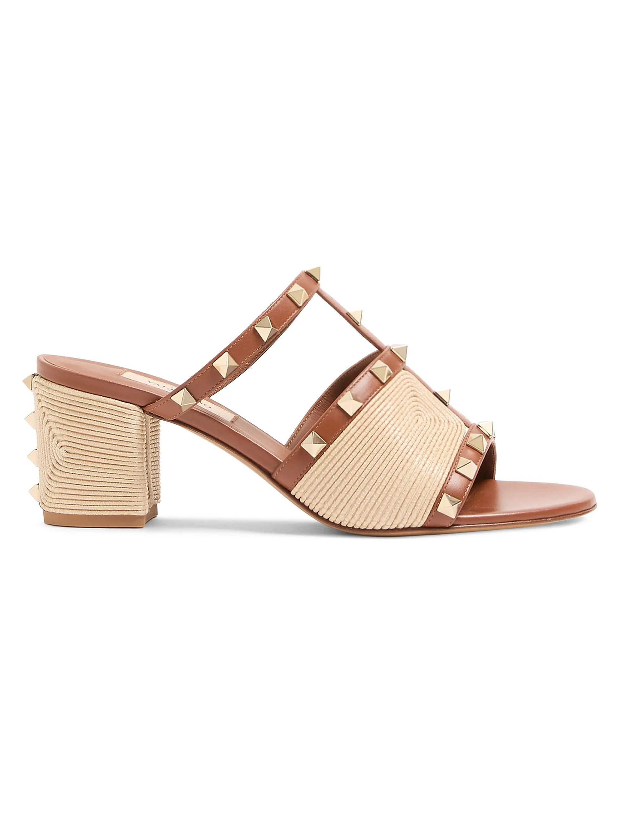 Rockstud 60MM Slide Sandals in Calfskin with Cornely Embroidery | Saks Fifth Avenue