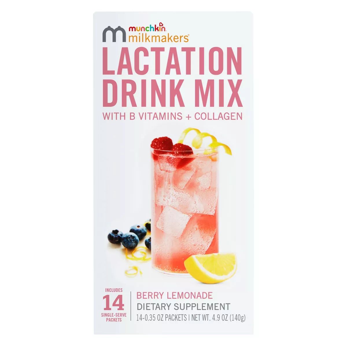 Munchkin Milkmakers Lactation Drink Mix Supplement with B Vitamins & Collagen - Berry Lemonade - ... | Target
