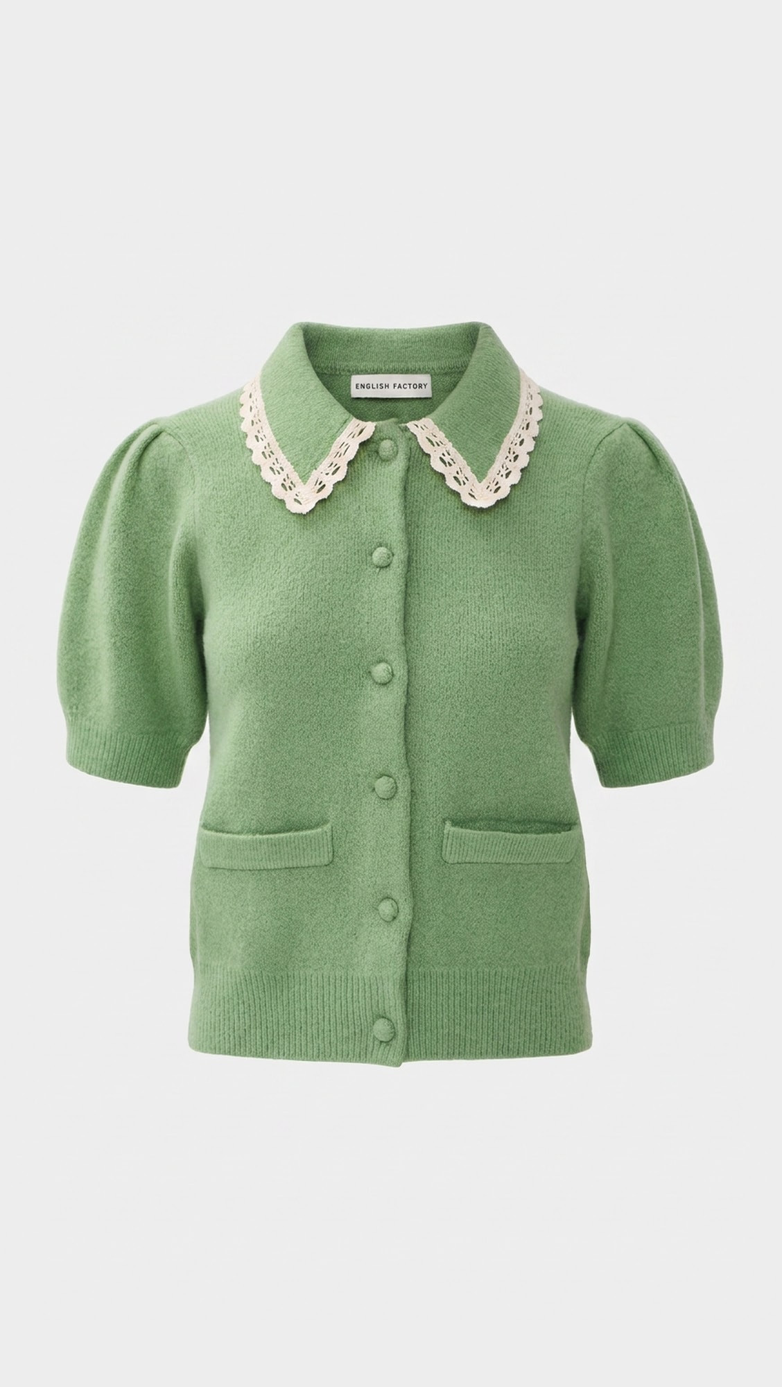 English Factory Lace Trim Puff Sleeve Knit Cardigan | Shopbop | Shopbop