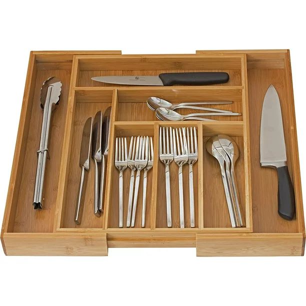 Bamboo Expandable Cutlery Drawer, Use for Utensil Organizer, Flatware Dividers, Drawer Tray Organ... | Walmart (US)