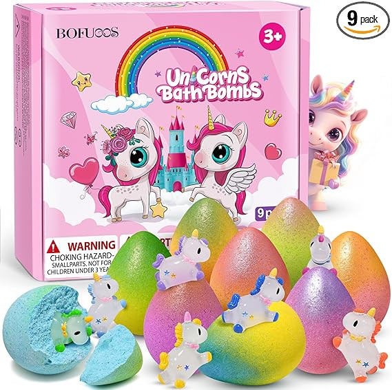 Unicorn Bath Bombs with Surprise Toys Inside, 9 Packs Bubble Bath Bomb for Kids Girls, Christmas ... | Amazon (US)