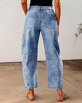 GRAPENT Barrel Jeans for Women Trendy High Waisted Wide Leg Baggy Cropped Relax Fit Stretch Denim... | Amazon (US)
