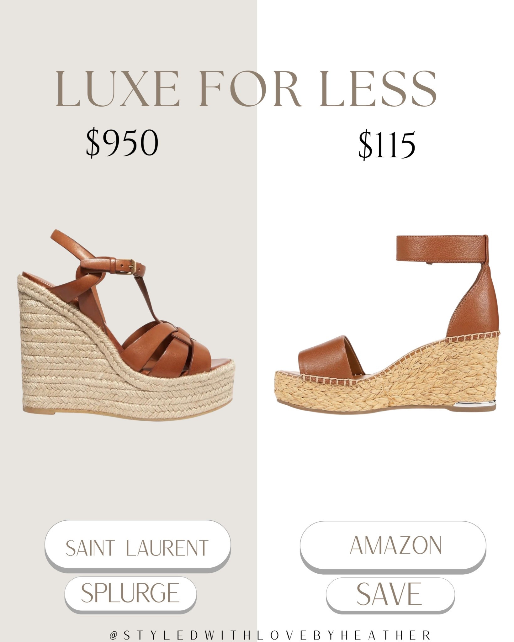 ✨ Luxe for Less: The Classic Summer Wedge ✨

Love the look of these designer espadrille wedge sandals but not the $900+ price tag? This YSL inspired Amazon find gives the same elevated summer vibe — braided espadrille platform, rich tan straps, and the perfect height for a flattering leg-lengthening look.

Chic, timeless, and perfect for vacations, brunch, or summer outfits without the splurge.

Shop the Splurge vs. Save on my LTK ✨

 

 #LTKootd #LTKstorytime #LTKTravel