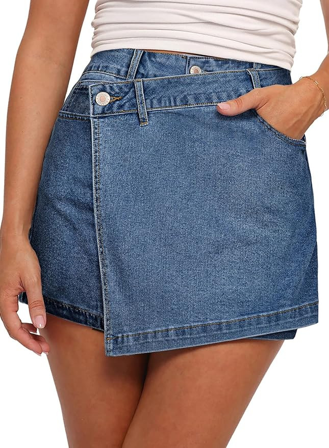 Sidefeel Skorts for Woman High Waisted Jean Skort Wrap Stretchy Asymmetrical Skorts Casual Denim ... | Amazon (US)