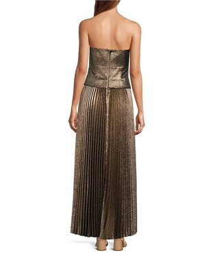 Billie Crepe Strapless Pleated Metallic Maxi Dress | Dillard's