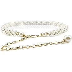 Ya Jin Women's Fashion Pearl Decorative Metal Waist Chain, White, Size 100cm | Amazon (US)