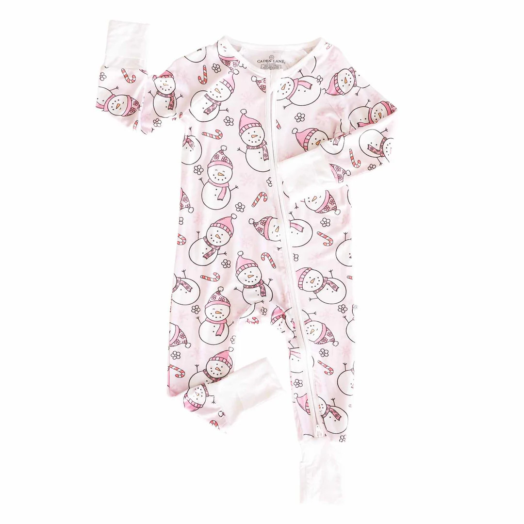 Snowman Snuggles Convertible Zip Romper | Pink | Caden Lane