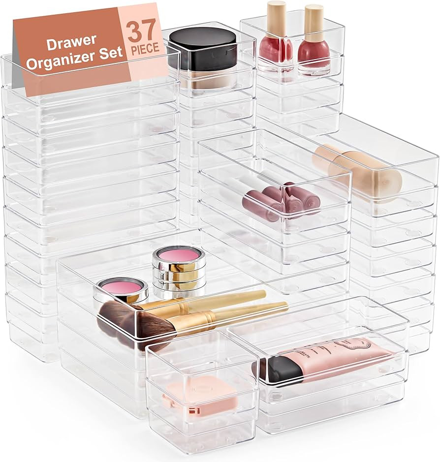 SMARTAKE 37-Piece Drawer Organizer with Non-Slip Silicone Pads, 4-Size Desk Drawer Organizer Tray... | Amazon (US)