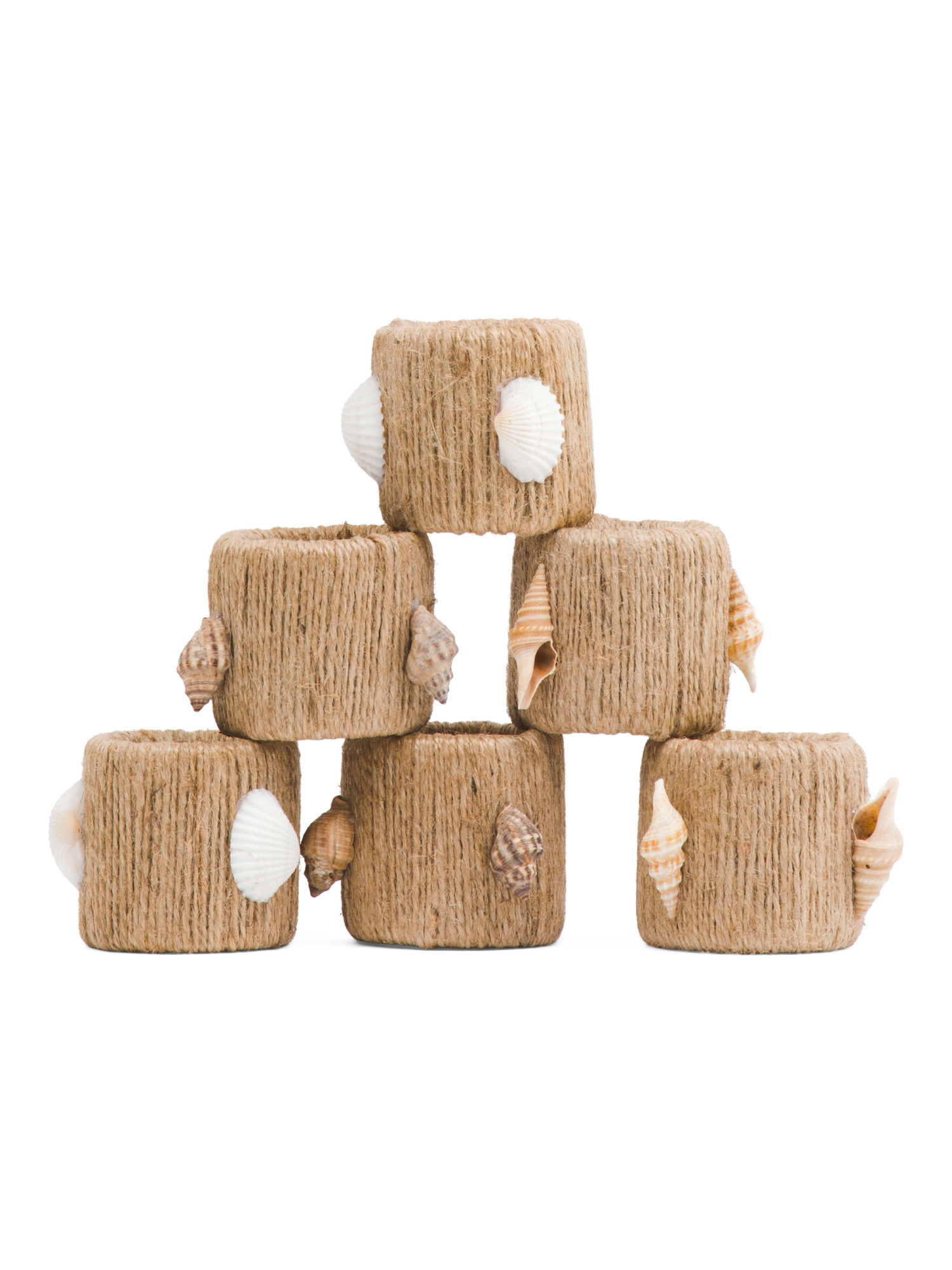 Set Of 6 Jute Napkin Rings With Seashells | Global Home | Marshalls | Marshalls