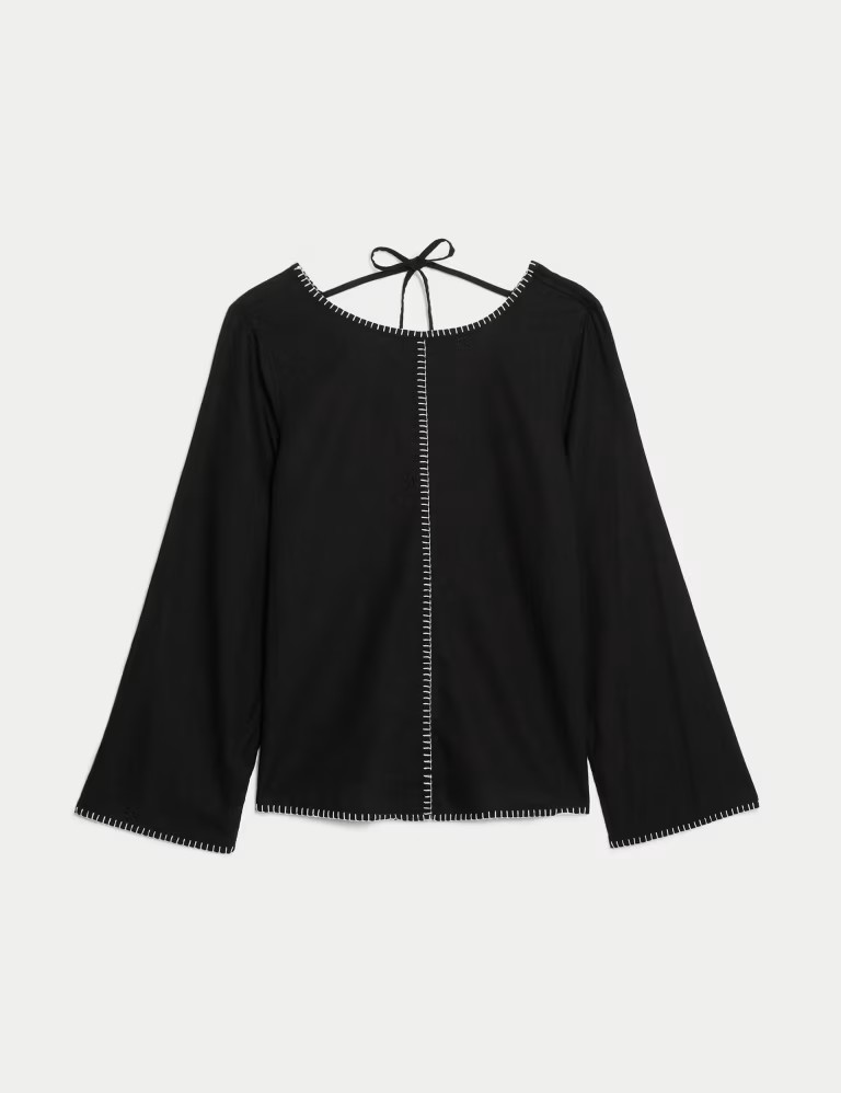Linen Rich Tie Detail Blouse | Marks & Spencer (UK)