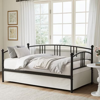 Twin Metal Daybed with Arched Headboard, Storage Drawer, Steel Slats, No Box Spring, Easy Assembly, Black | Target