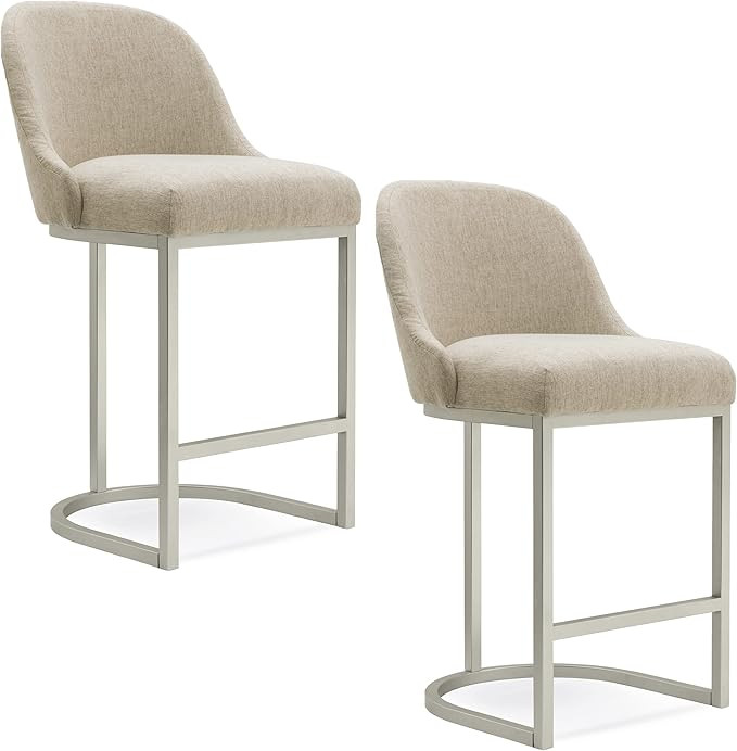 Leick Home SINCE 1910 Furniture Barrel Back Counter Stool (Set of 2), Pewter/Oatmeal Linen | Amazon (US)