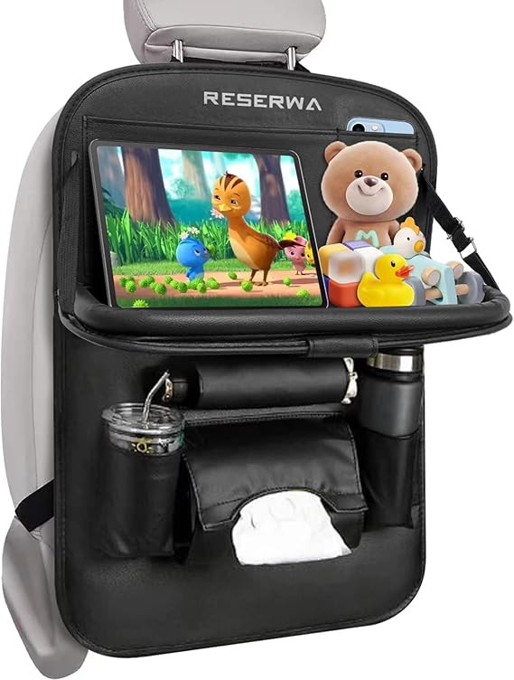 Car Back Seat Organizer PU Leather with Foldable Table Tray Car Organizer with Tissue Box/Cup/Umb... | Amazon (US)