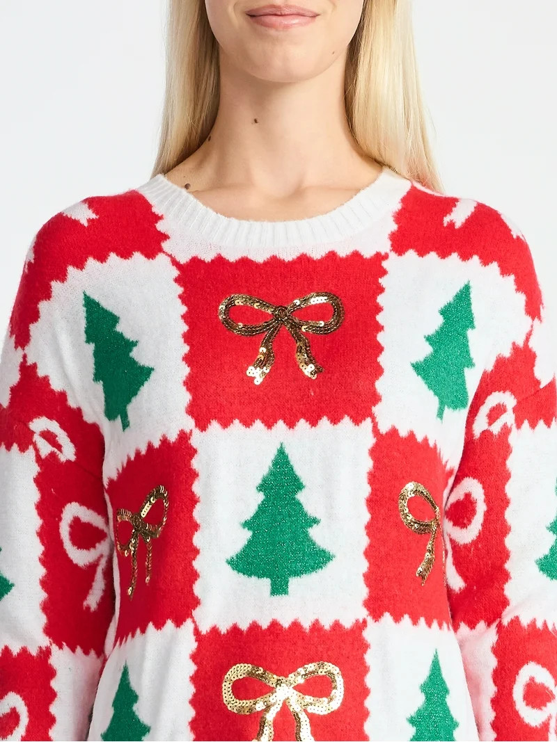 Holiday Time Women's Embellished Pullover Christmas Sweater, Midweight, Sizes XXS-XXXL | Walmart (US)