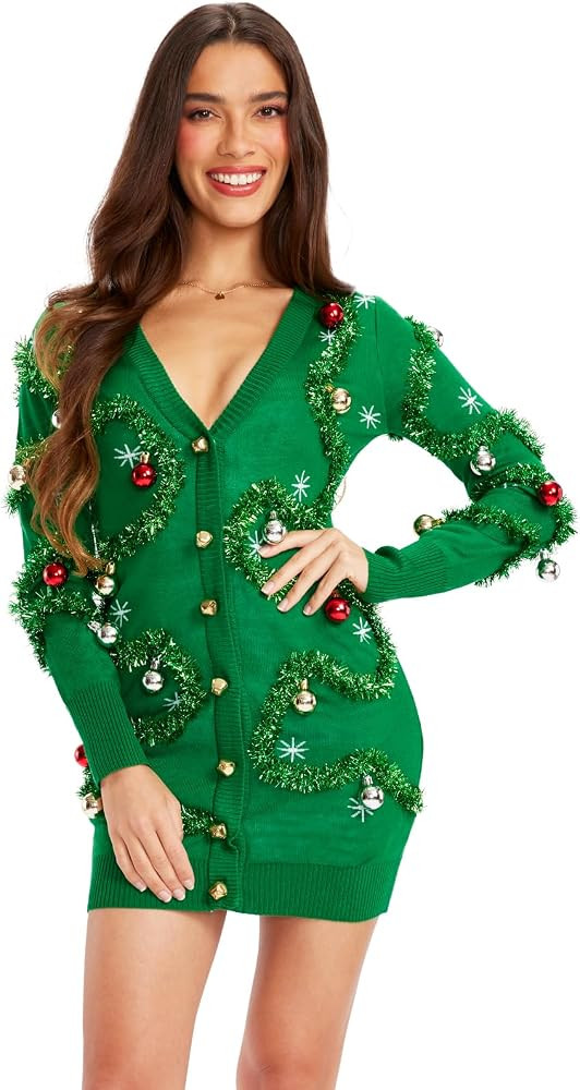 Tipsy Elves Women's Christmas Gaudy Garland Sweater Dress Size 1X | Amazon (US)