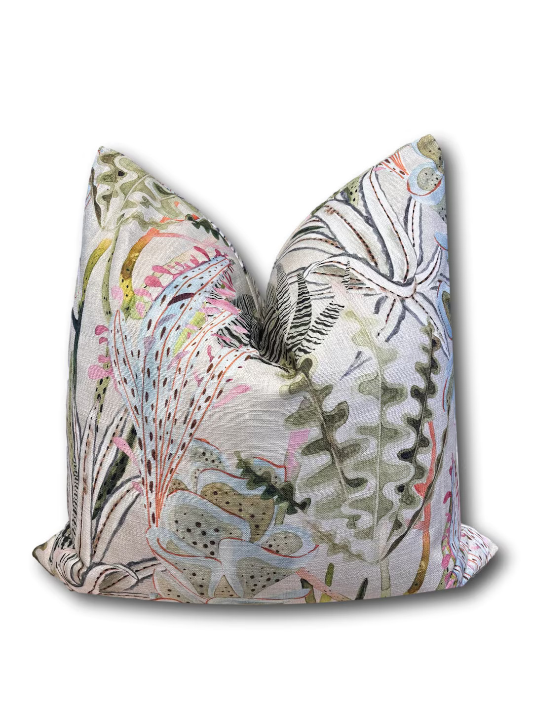 Pastel Pillow Green Pink Ikat Pillow Aqua Preppy Floral Pillow Home Decor Modern High End Designe... | Etsy (US)