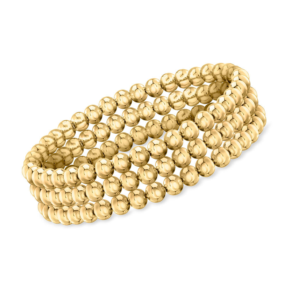 Italian 5mm 18kt Gold Over Sterling Jewelry Set: Three Bead Stretch Bracelets | Ross-Simons