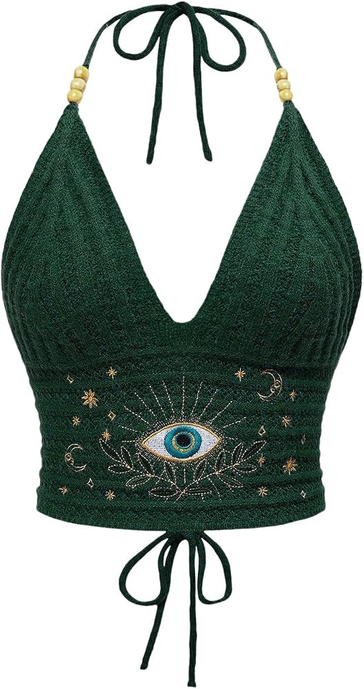 Verdusa Women's Y2k Crochet Tops Going Out Summer Outfits Boho Gothic Halter Top Festival Western... | Amazon (US)