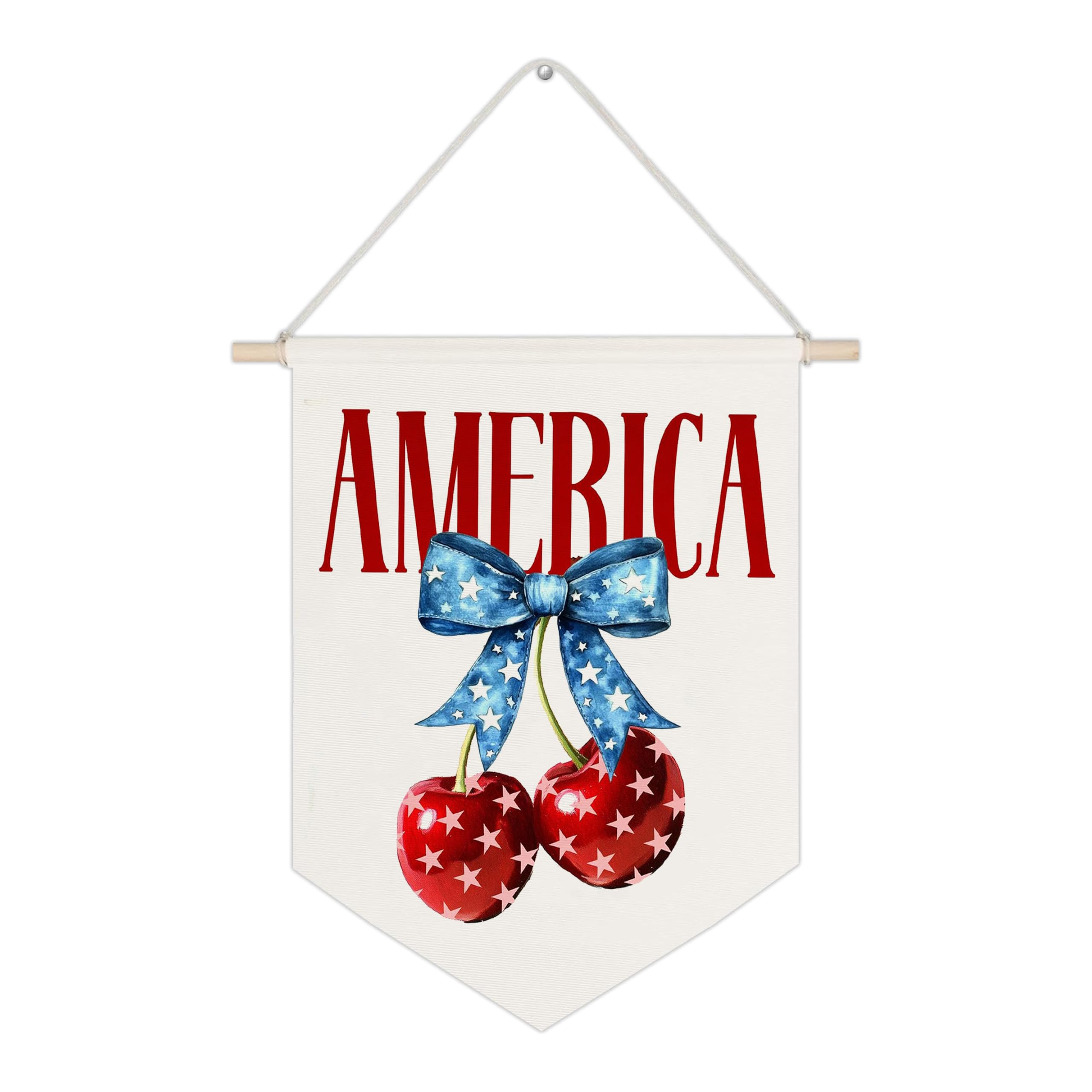 4th of July Patriotic Canvas Wall Banners, America Red White Blue Coquette Bow Cherry Hanging Dis... | Amazon (US)