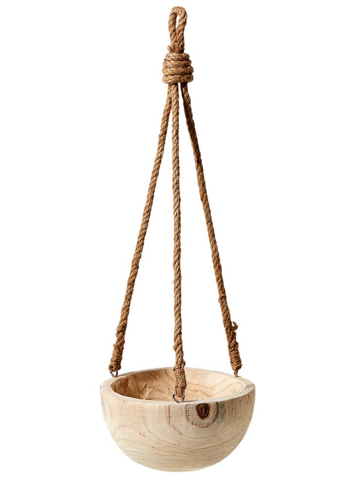 Serene Spaces Living Paulownia Hanging Wood Bowl with Jute Rope, Hanging Faux Succulent and Artificial Plants, Ideal for Home, Garden, Office Decor, Measures 4.5" Tall and 9.25" Diameter | Amazon (US)