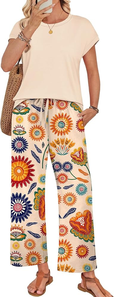 WIHOLL Two Piece Sets for Women Summer Spring Outfits Lounge Sets Beach Vacation Clothes Airport Travel Matching Clothing | Amazon (US)