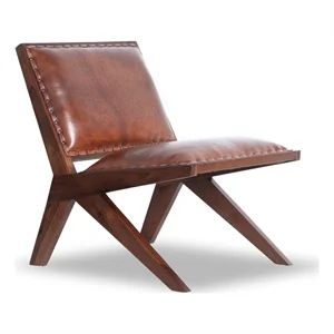 Allora Mid Century Modern Furniture Style Wide Top Leather Tan Comfy Armchair | Cymax