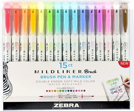 Zebra Pen Mildliner Double Ended Brush and Fine Tip Pen, Assorted Colors, 15-Count | Amazon (US)