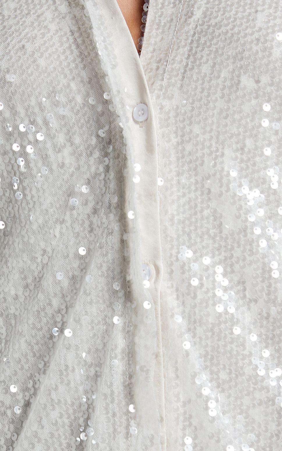 Gween Satin Detail Sequin Shirt Dress in White | Showpo (US, UK & Europe)