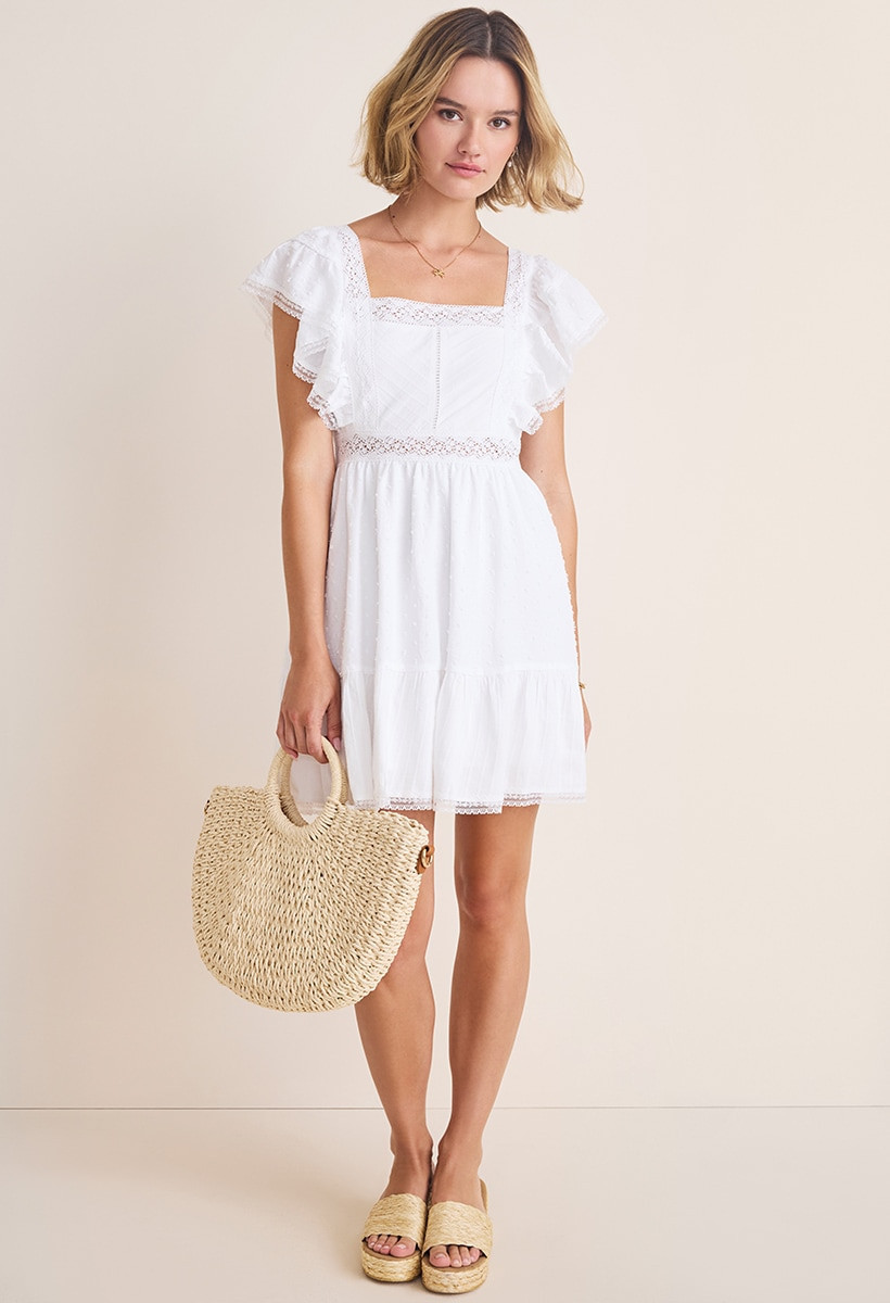 Addie Lace Hem Embroidered Mini Dress | Francesca's