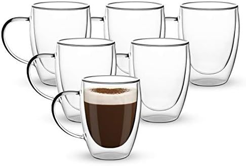 COMOOO 12oz Double Walled Glass Coffee Mugs with Handle, Clear Glass Coffee Cups Set of 6, Insula... | Amazon (US)