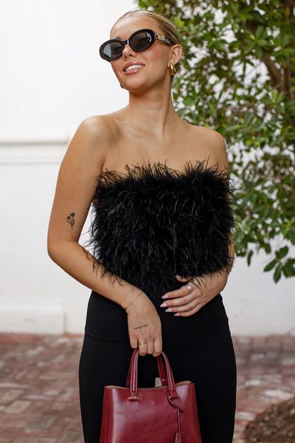 Hannah Black Feather Tube Top | Shop Priceless