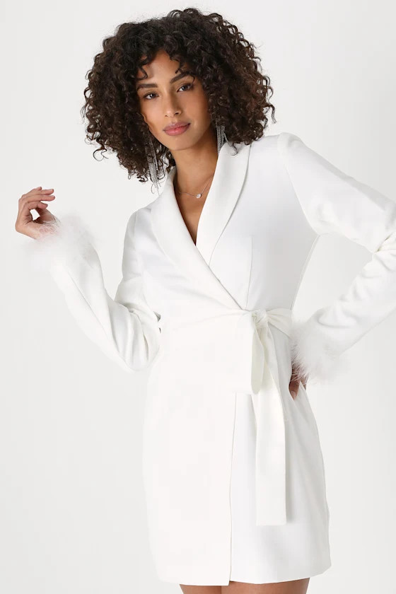 Fabulous Endeavors White Satin Feather Tulip Mini Dress | Lulus (US)