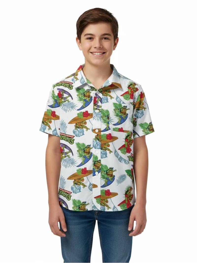 Teenage Mutant Ninja Turtles Boys Cotton Graphic Button Up Shirt with Short Sleeves, Sizes 4-18 | Walmart (US)