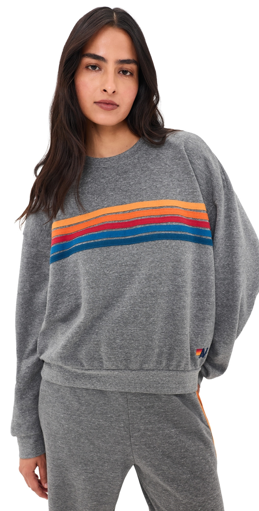 Aviator Nation 5 Stripe Relaxed Crew Sweatshirt Heather Grey S | Shopbop