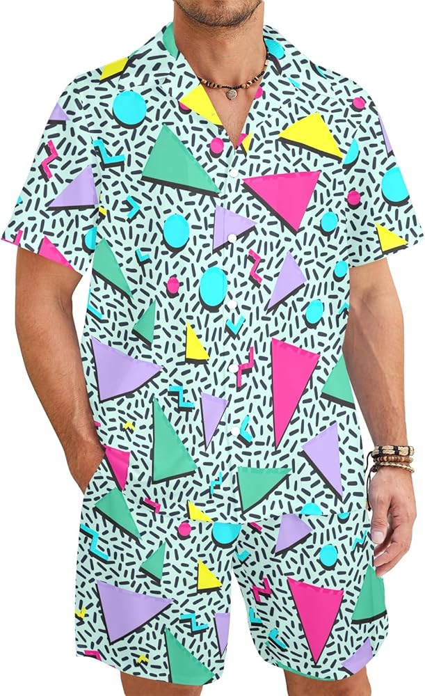 Artsadd 80s 90s Outfits for Men Hawaiian Shirt and Short Set Beach Party Outfit | Amazon (US)