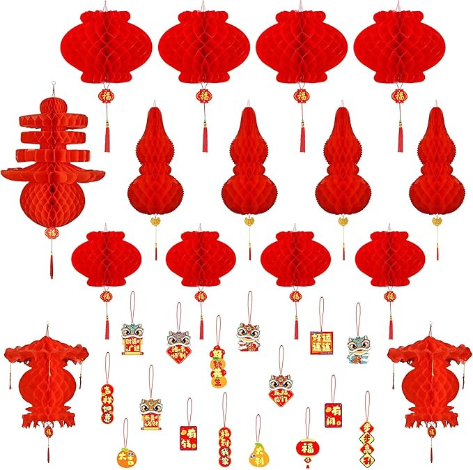 31Pcs Chinese New Year Lanterns, 4 Styles Spring Festival Lantern with Spring Festival Ornaments,... | Amazon (CA)