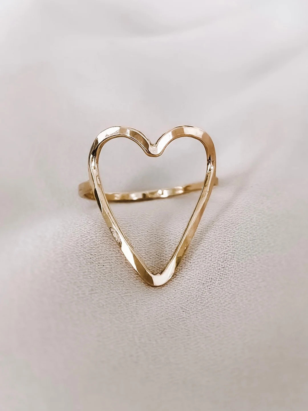 Open Heart Ring, Gold Heart Ring, Heart Ring Gold, Solid Gold Heart Ring, Simple Heart Ring, Hear... | Etsy (US)