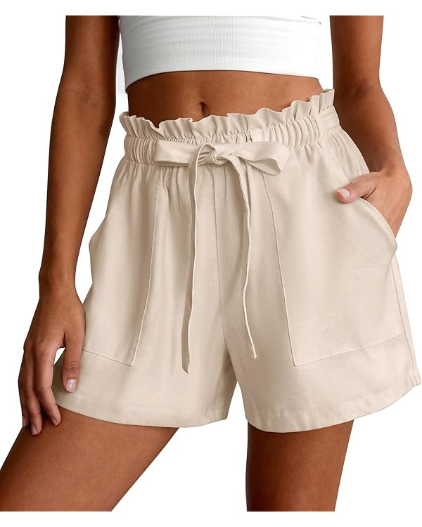 PRETTYGARDEN Summer Shorts for Women Casual Ruffle Drawstring High Waist Wide Leg Comfy Lounge Sh... | Amazon (US)