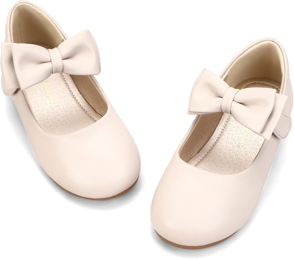 Hehainom Toddler Flower Girls Dress Shoes, Mary Jane Princess Ballet Flats with Bow and Peals for... | Amazon (US)