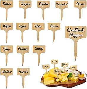 15 Pieces Wooden Cheese Markers for Charcuterie Board Reusable Cheese Labels Markers T Type Chees... | Amazon (US)