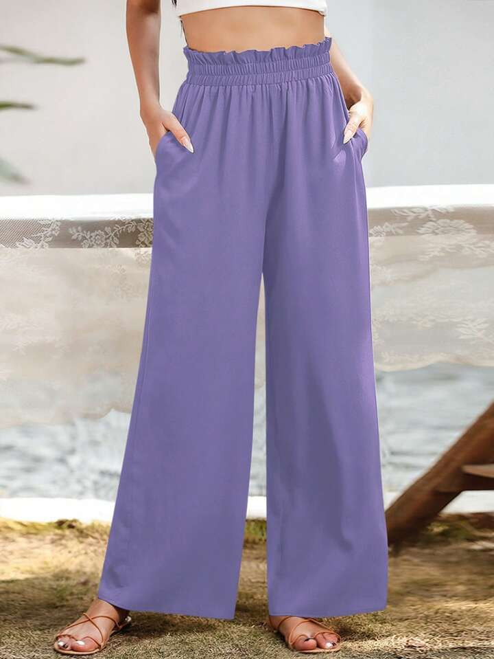 SHEIN LUNE Paperbag Waist Wide Leg Pants | SHEIN