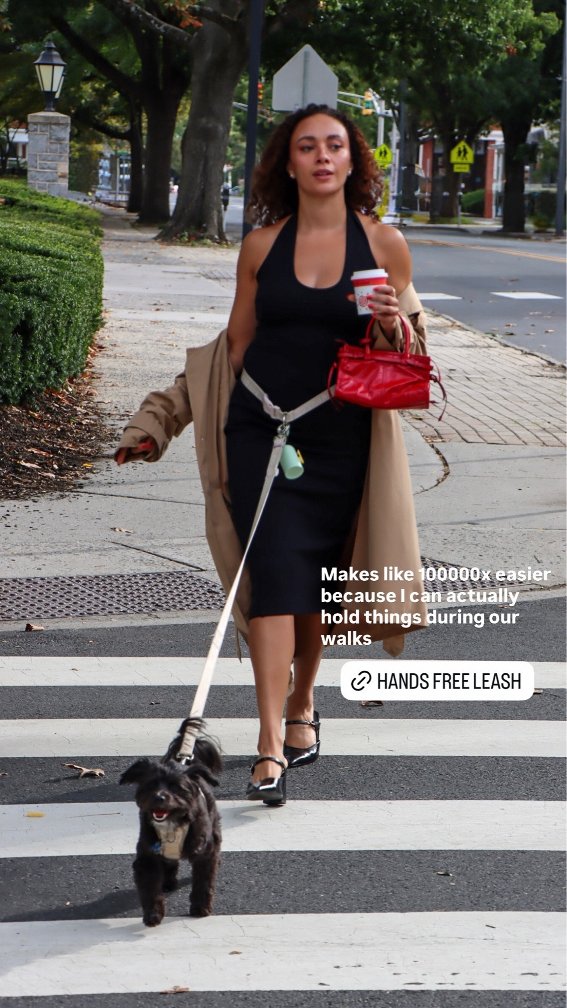Dog mom ootd! My camel trench coat, black midi dress, and the hands free leash that I love

#LTKootd