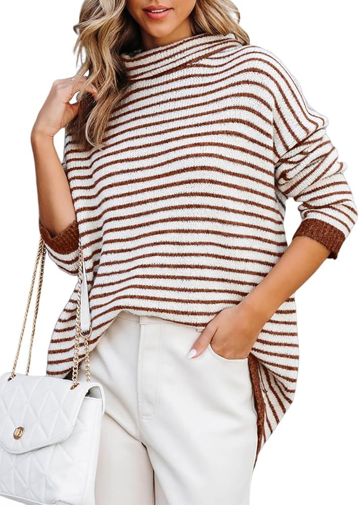 Dokotoo Womens Oversized Turtleneck Pullover Sweaters 2023 Striped Warm Long Sleeve Knit Tunic Ju... | Amazon (US)