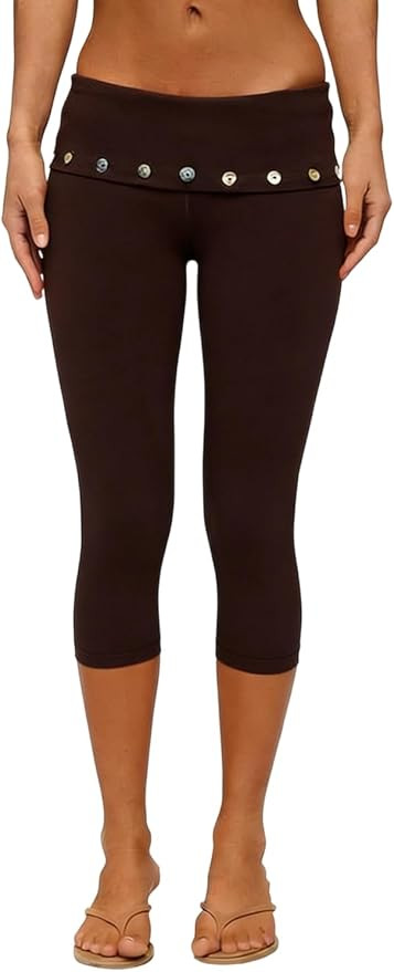 Women Y2k Low Rise Capris Button Grommet Foldover Capri Leggings Split Skinny Cropped Pants Going... | Amazon (US)