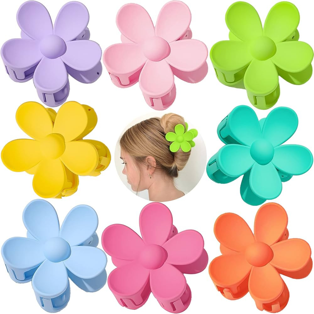 8 PCS Flower Hair Claw Clip Big Cute Claw Clips For Women Thick Hair Clips Strong Hold Non Slip H... | Amazon (US)