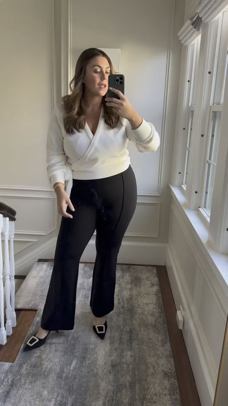 Great holiday party outfit with this wrap shirt and perfect flare pant! Shop Spanx’s biggest sale of the year and get 20% off sitewide! Wearing size 1X in pants and XL in top. Top is nursing & pumping friendly! 

#LTKCyberWeek #LTKsalealert #LTKGiftGuide