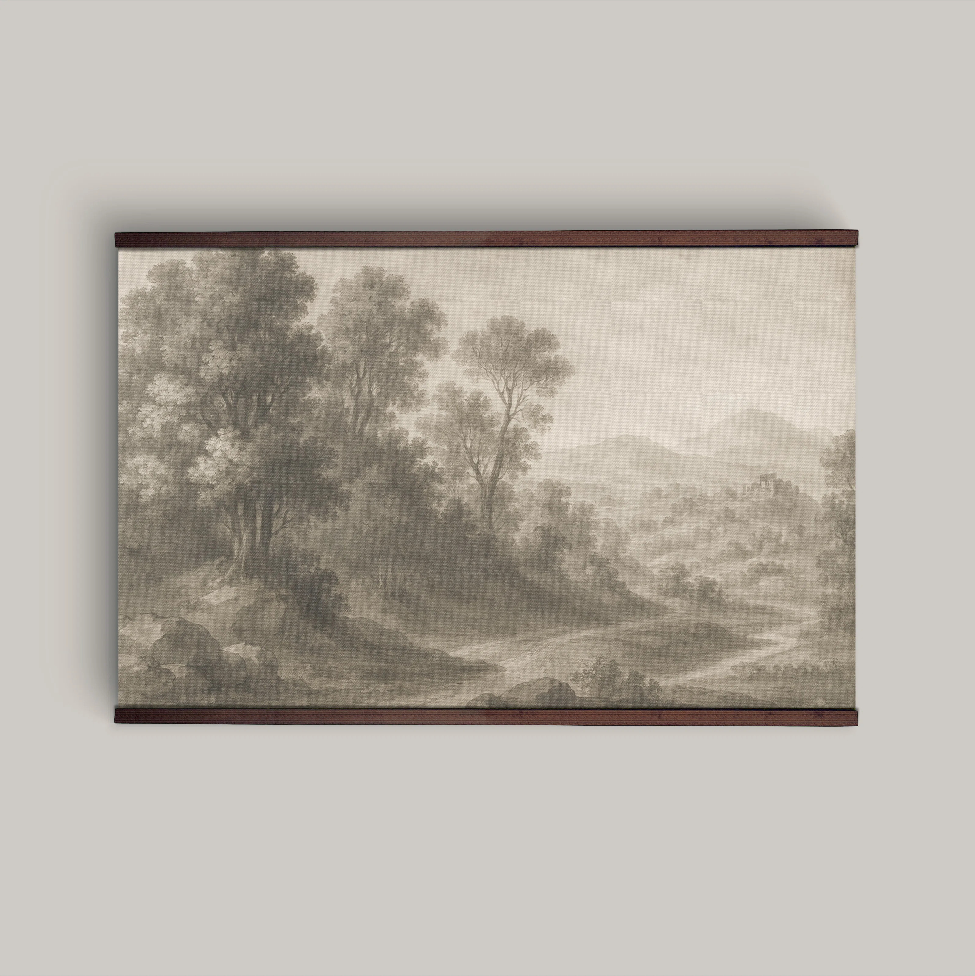 Tapestry Canvas, Vintage Landscape Wall Hanging – Monochrome Forest & Mountain Scene with Woode... | Wayfair North America