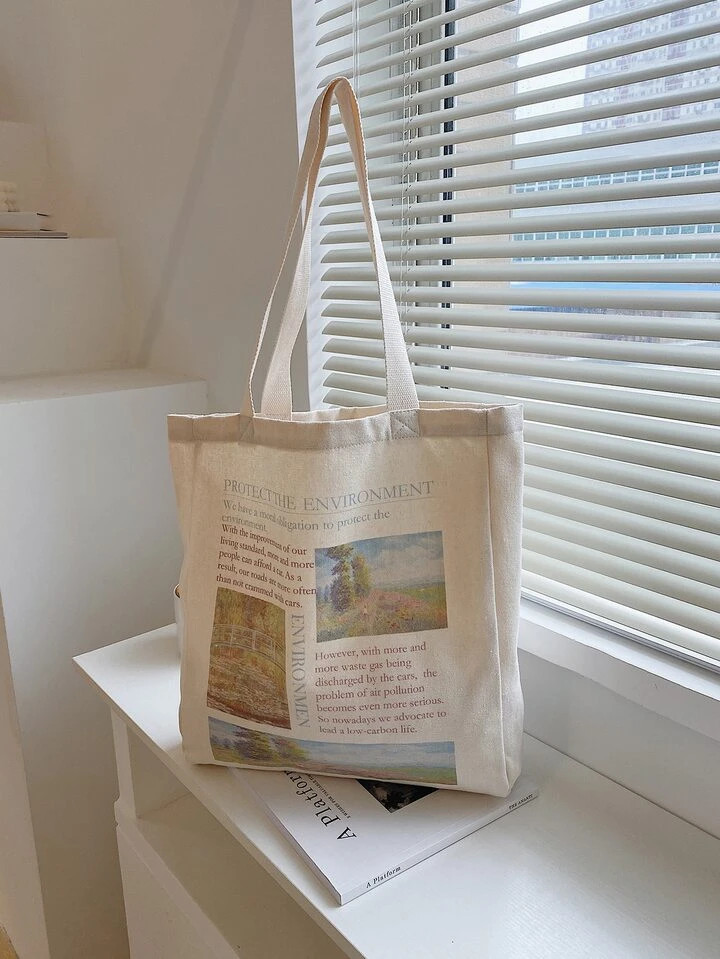 Newspaper Graphic Shopper Bag | SHEIN