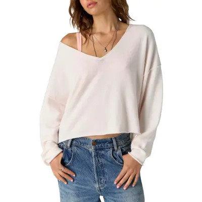 Free People See Me V-Neck Pullover Sweater in Ballet Slipper at Nordstrom, Size Large | Nordstrom